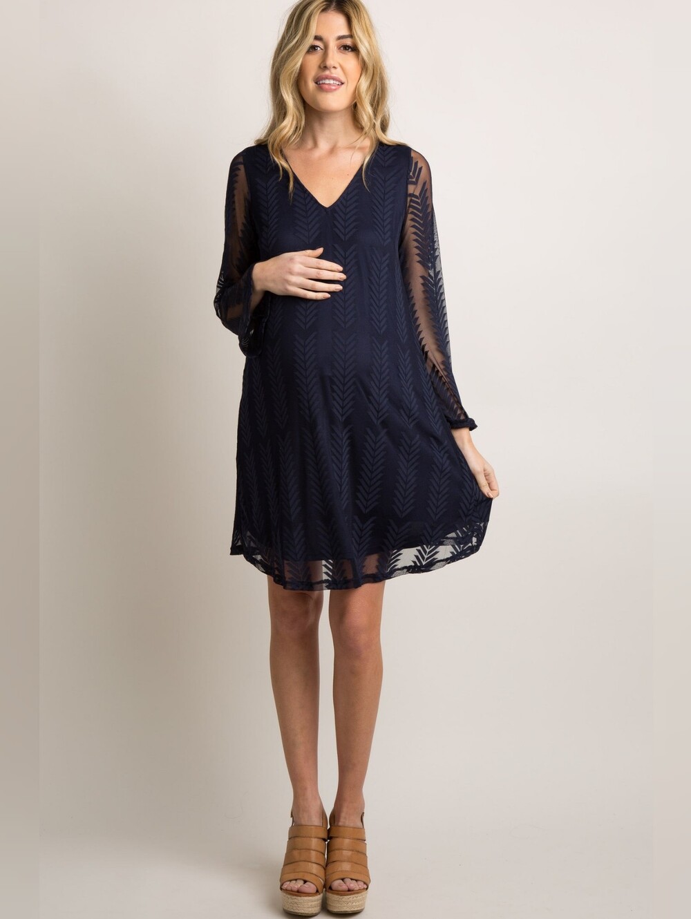 PinkBlush Navy Mesh Overlay Maternity Dress Navy Size Small
